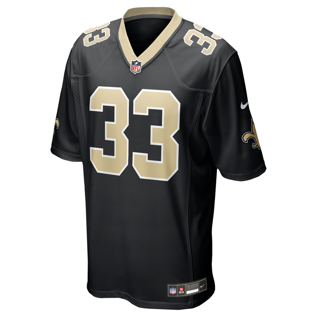 New Orleans Saints Jonas Sanker Black Team Game Jersey product image 2, provided for visual reference and product detail