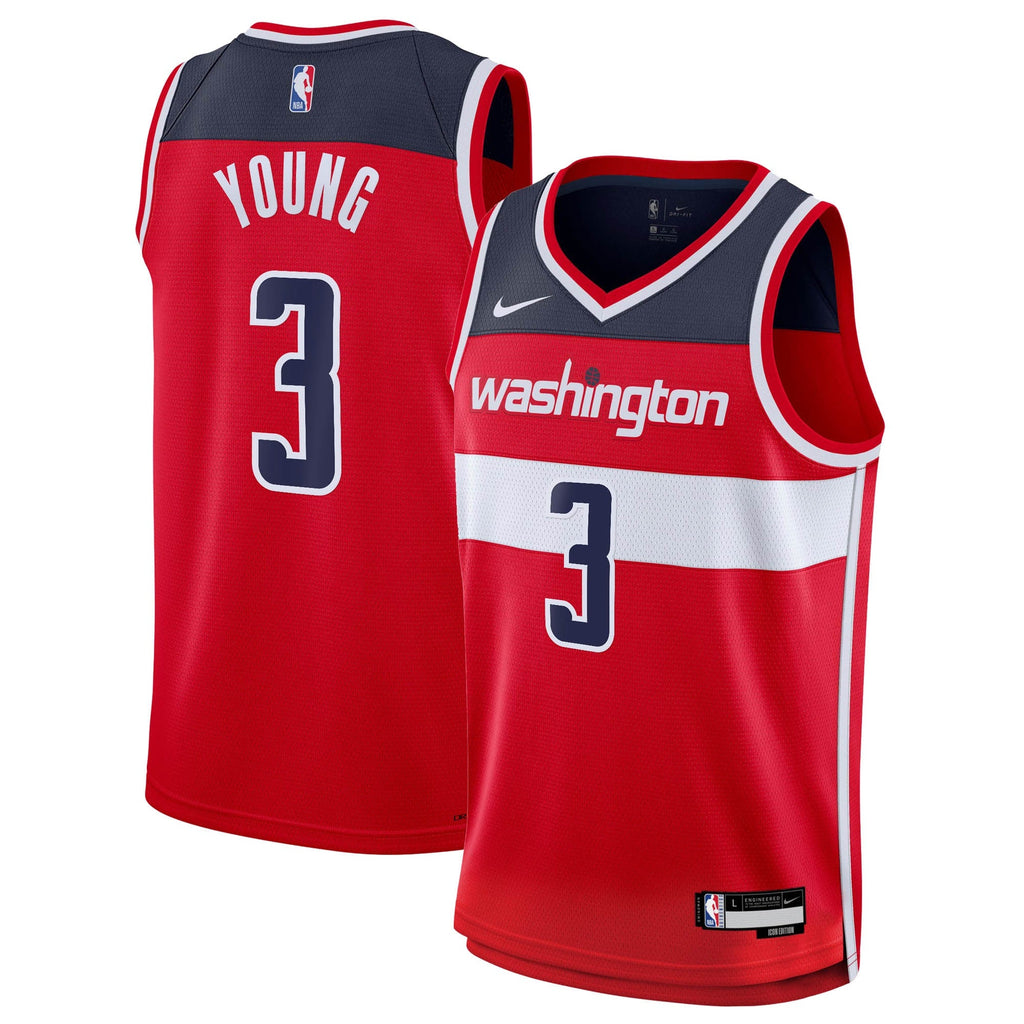 Trae Young Washington Wizards Icon Edition Swingman Jersey - Red - Youth product image 1, provided for visual reference and