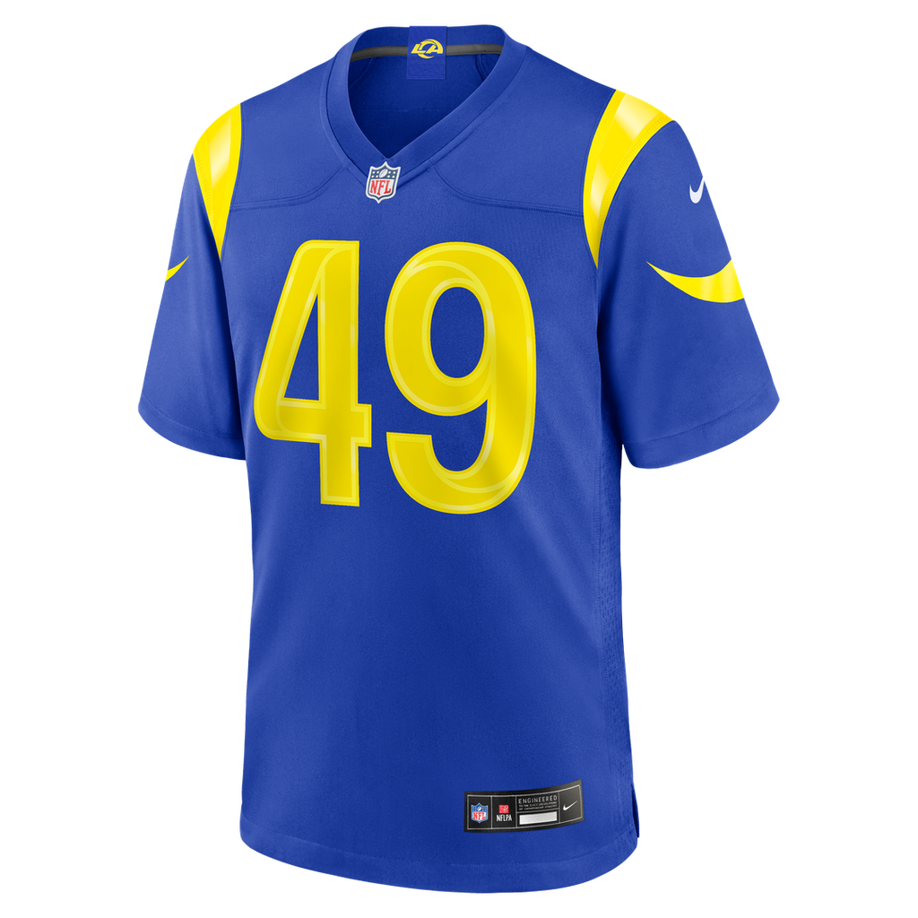 Los Angeles Rams Joe Cardona Royal Team Game Jersey product image 2, provided for visual reference and product detail review