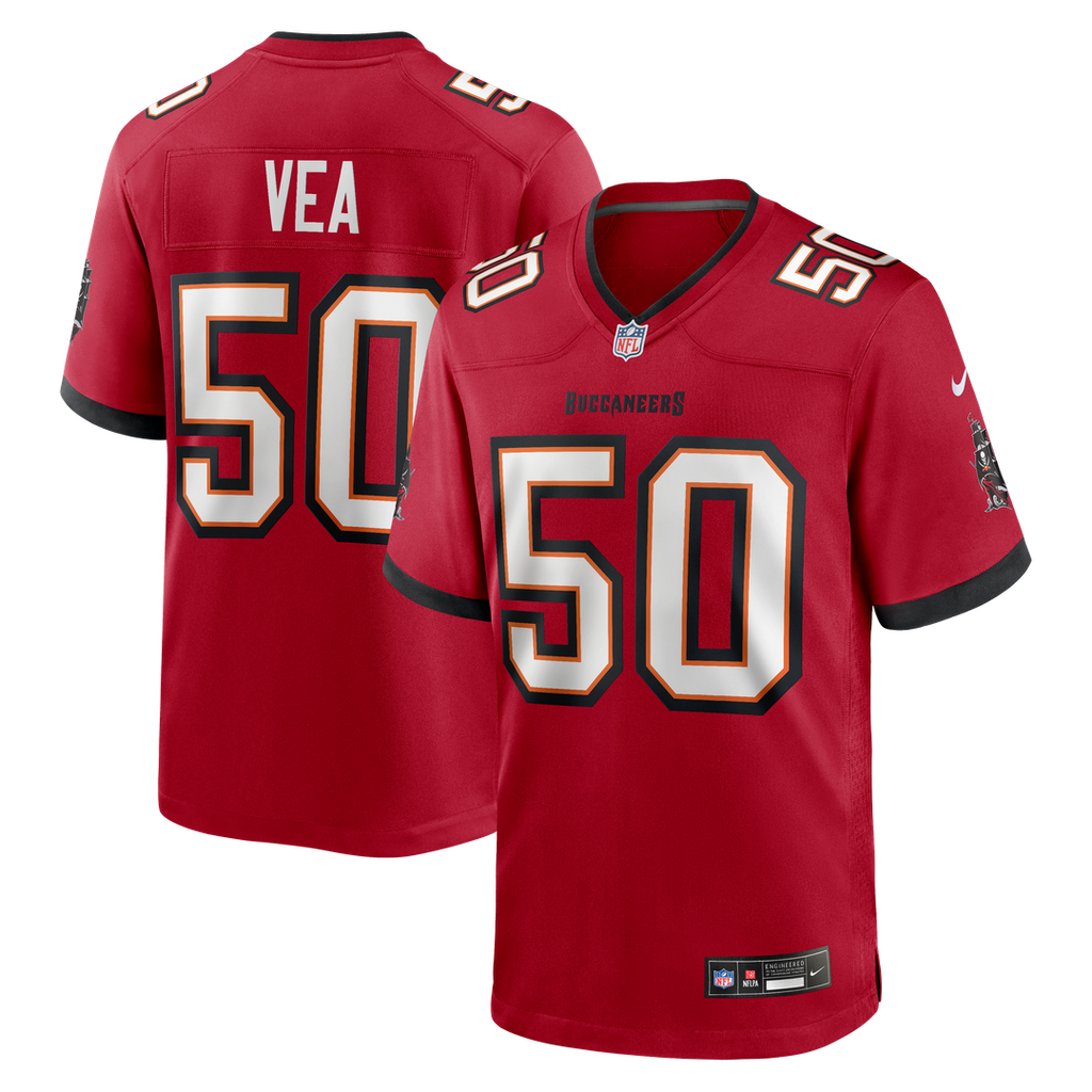 Tampa Bay Buccaneers Vita Vea Red Game Jersey product image 1, provided for visual reference and product detail review