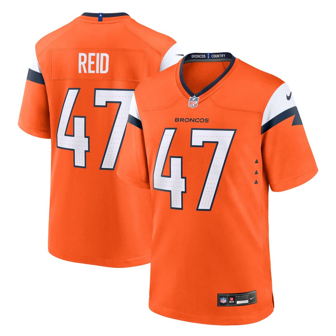 Denver Broncos Karene Reid Orange Team Game Jersey product image 1, provided for visual reference and product detail review