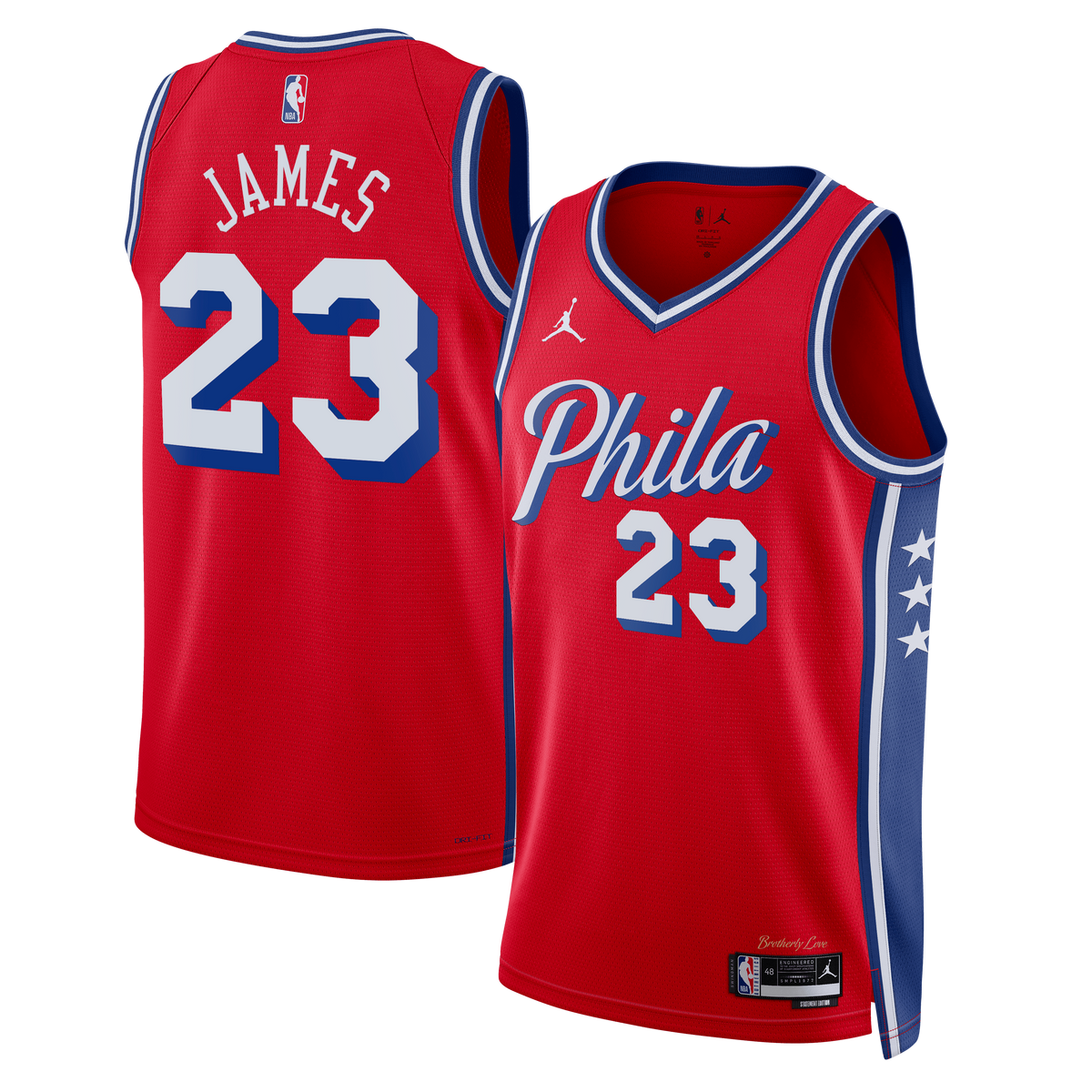 Philadelphia 76ers Jordan Brand Statement Edition Swingman Jersey - Red - Lebron James - Unisex product image 1, provided