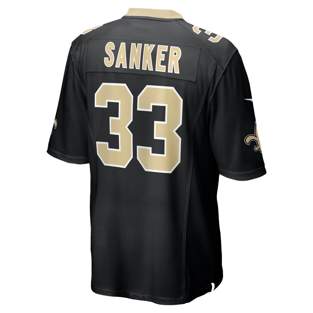 New Orleans Saints Jonas Sanker Black Team Game Jersey product image 3, provided for visual reference and product detail