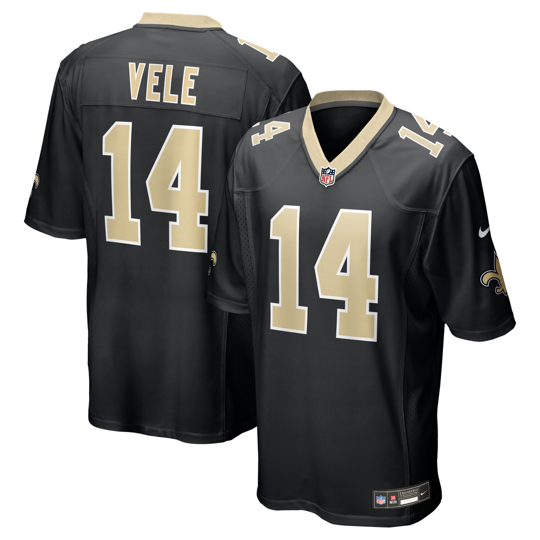 New Orleans Saints Devaughn Vele Black Team Game Jersey product image 1, provided for visual reference and product detail