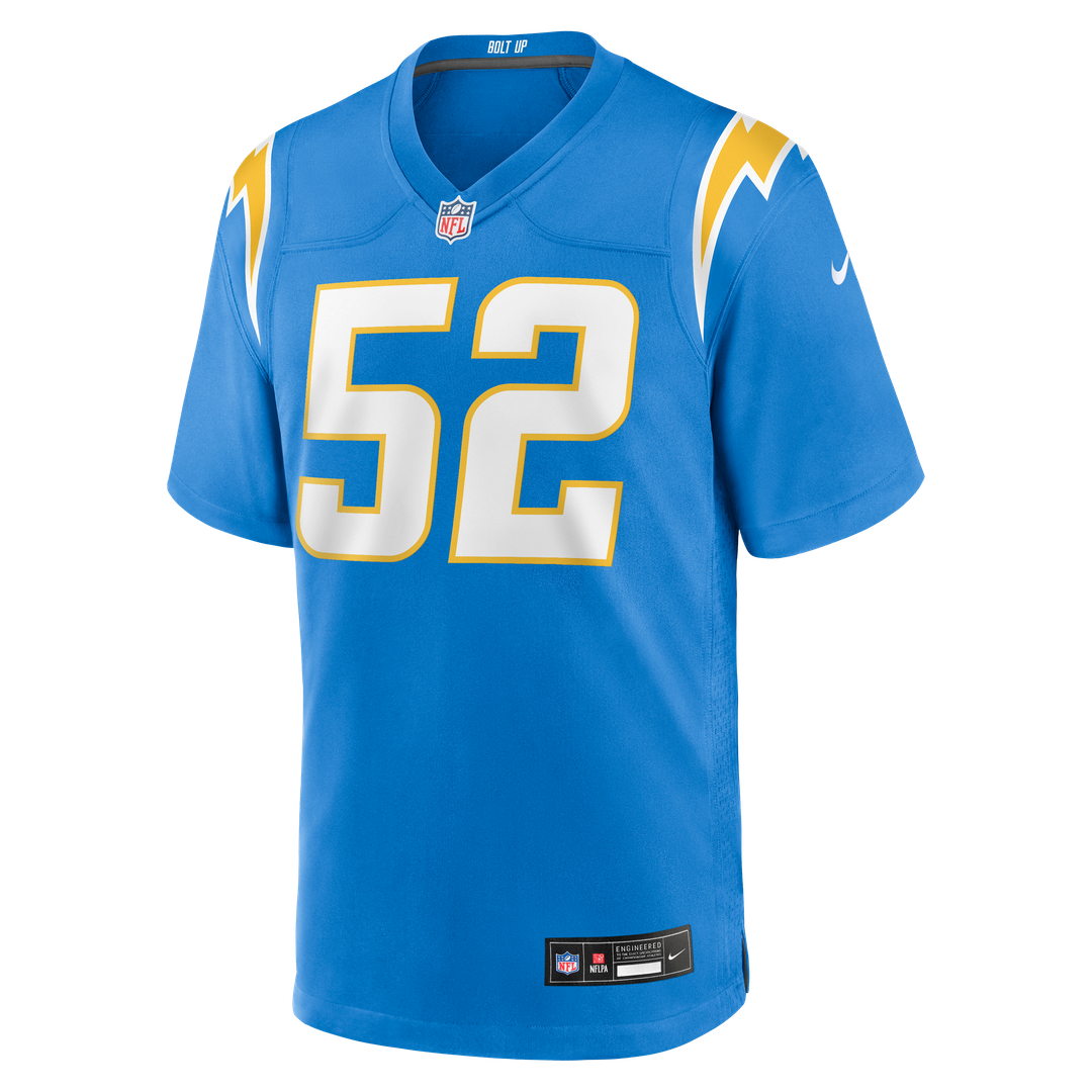 Los Angeles Chargers Khalil Mack Powder Blue Game Jersey product image 2, provided for visual reference and product detail