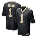 New Orleans Saints Number 1 Groom Black Game Jersey product image 1, provided for visual reference and product detail review