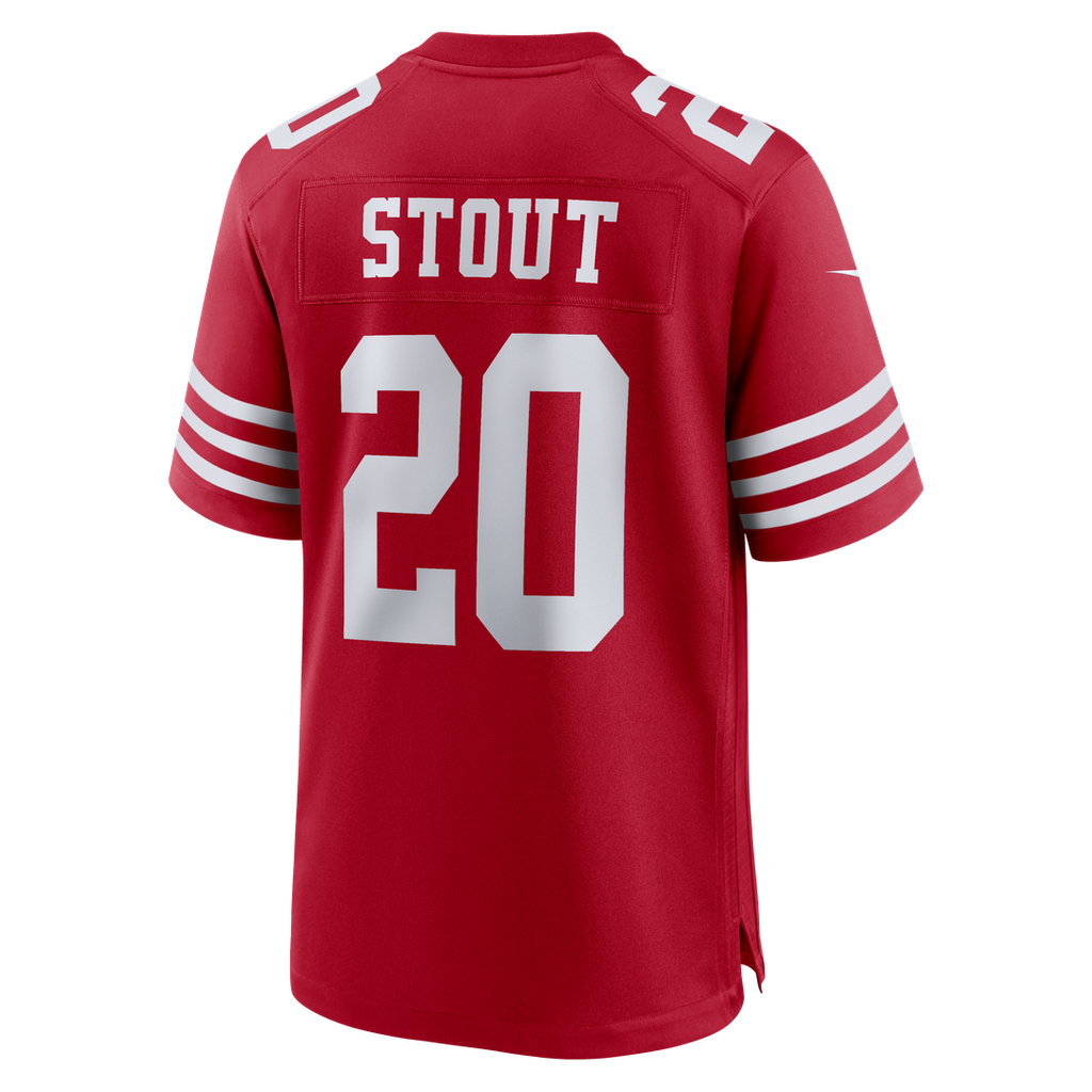 San Francisco 49ers Upton Stout Scarlet Team Game Jersey product image 3, provided for visual reference and product detail