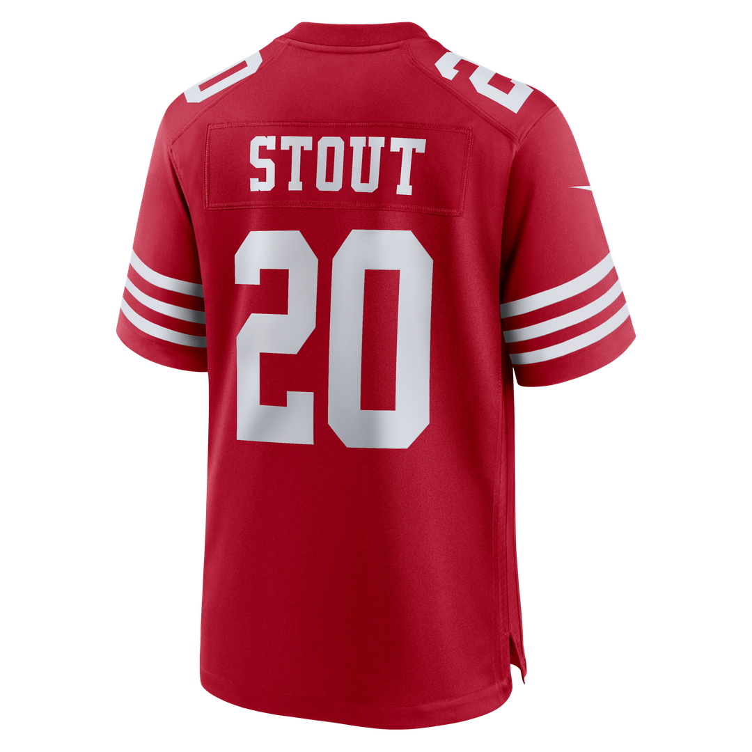 San Francisco 49ers Upton Stout Scarlet Team Game Jersey product image 3, provided for visual reference and product detail
