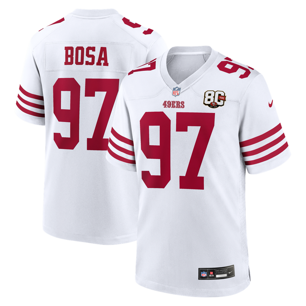 San Francisco 49ers Nick Bosa Scarlet 80th Anniversary Game Jersey product image 21, provided for visual reference and
