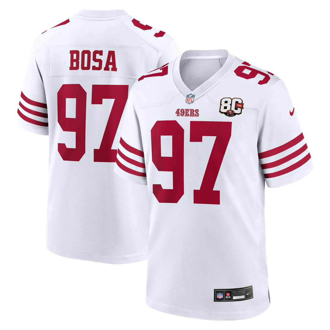 San Francisco 49ers Nick Bosa Scarlet 80th Anniversary Game Jersey product image 21, provided for visual reference and