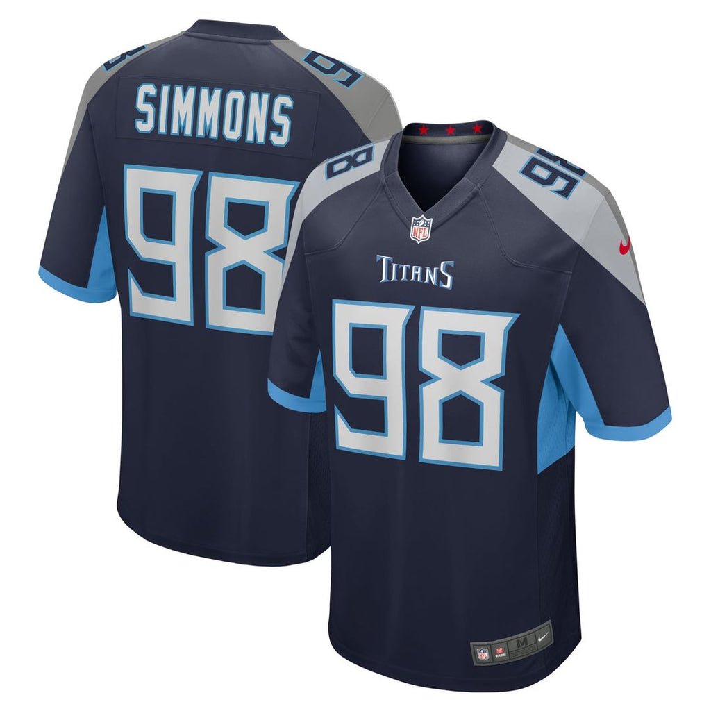 Tennessee Titans Jeffery Simmons Navy Game Jersey product image 1, provided for visual reference and product detail review