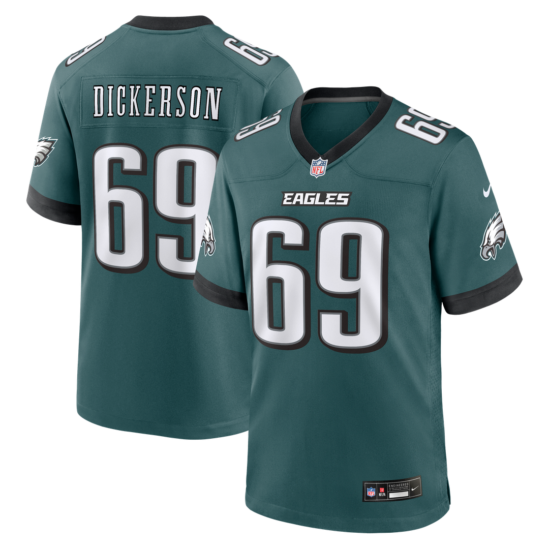 Philadelphia Eagles Landon Dickerson Midnight Green Team Game Jersey product image 1, provided for visual reference and