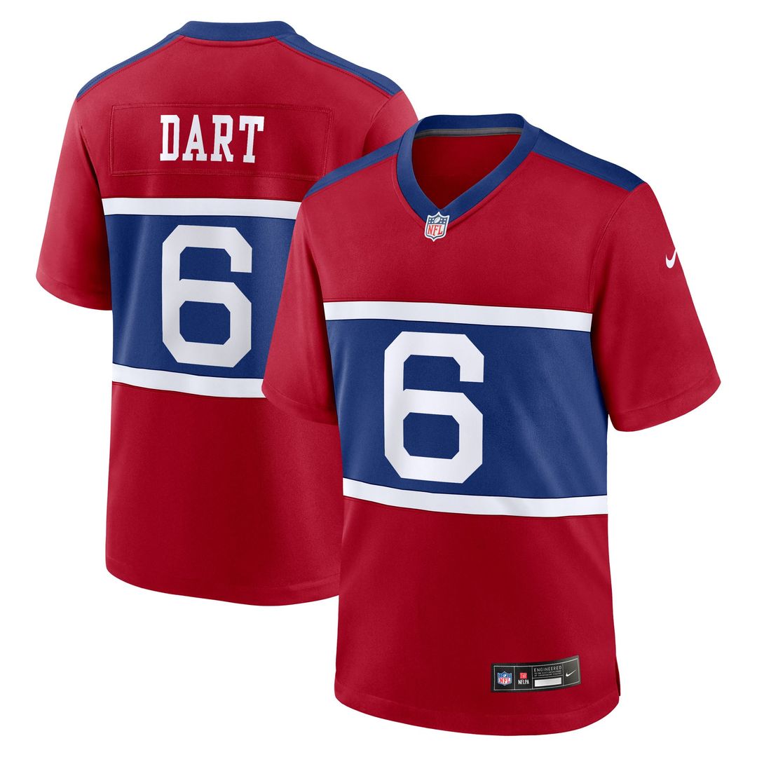 New York Giants Jaxson Dart Red Alternate Century Red Game Jersey product image 1, provided for visual reference and product