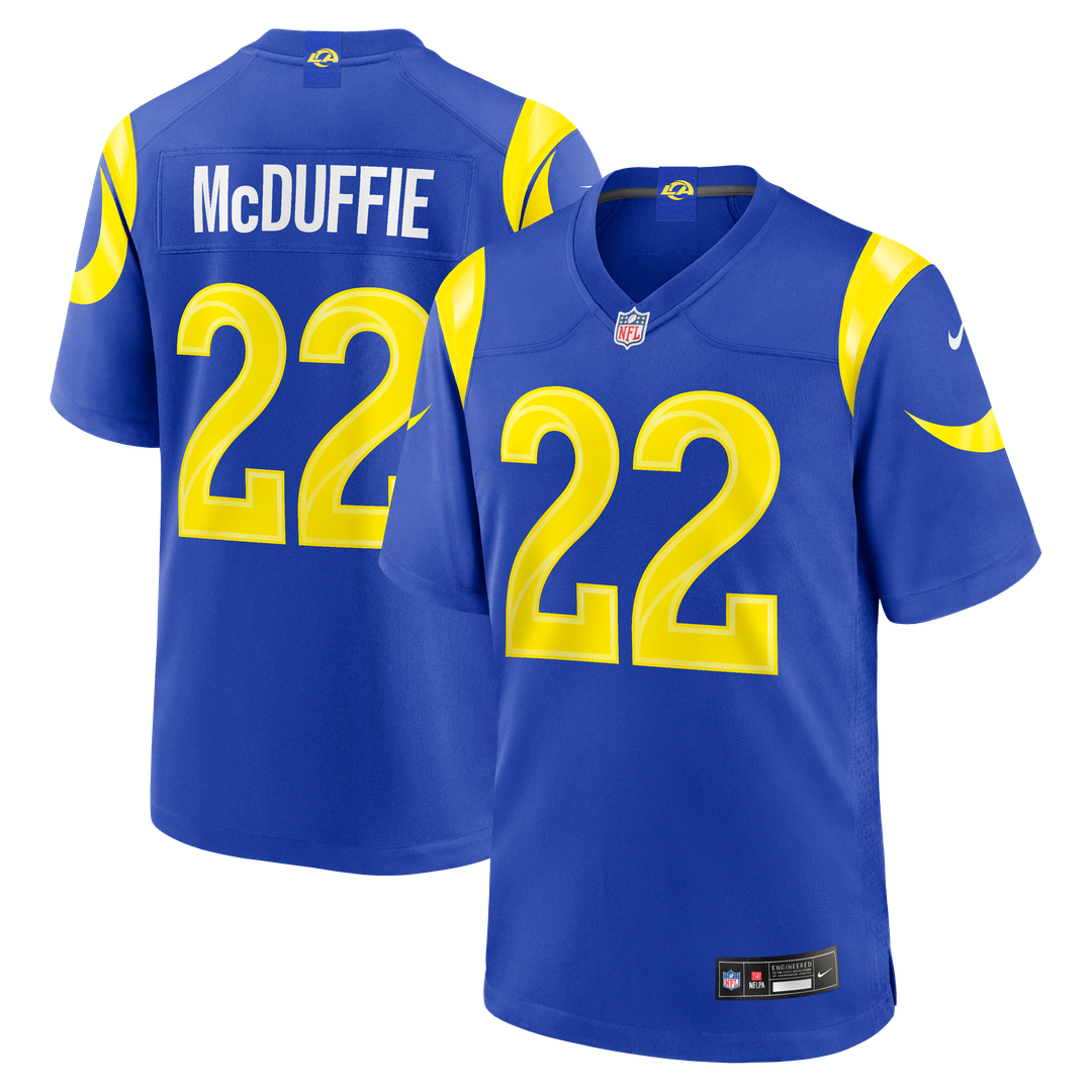 Los Angeles Rams Trent McDuffie Royal Team Game Player Jersey product image 1, provided for visual reference and product