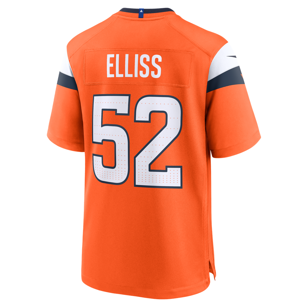 Denver Broncos Jonah Elliss Orange Team Game Jersey product image 3, provided for visual reference and product detail review