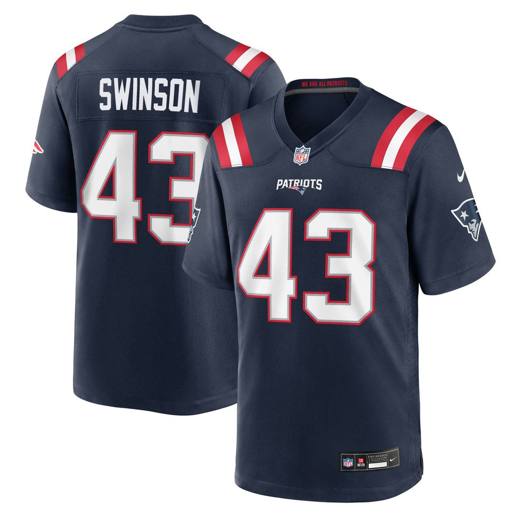 New England Patriots Bradyn Swinson Navy Team Game Jersey product image 1, provided for visual reference and product detail