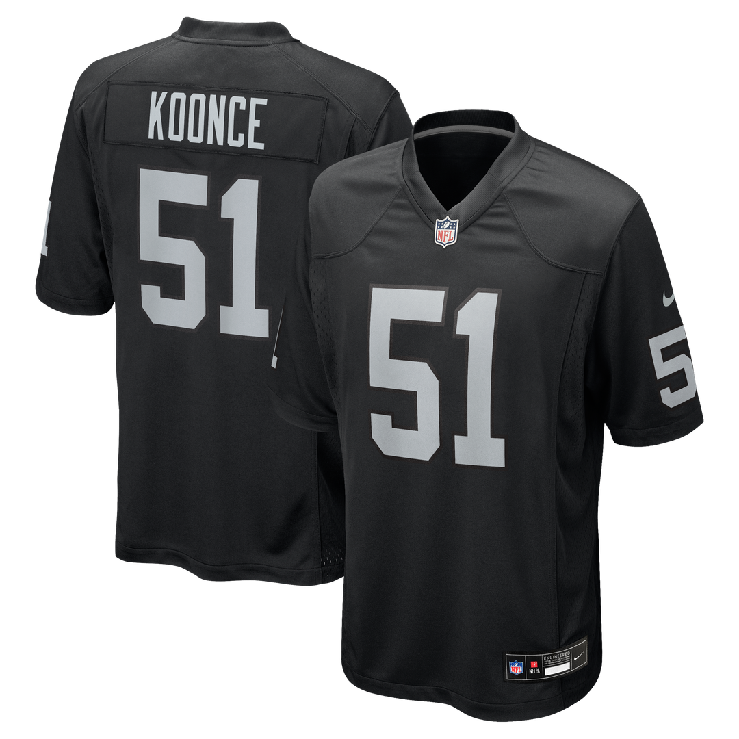 Las Vegas Raiders Malcolm Koonce Black Game Jersey product image 1, provided for visual reference and product detail review