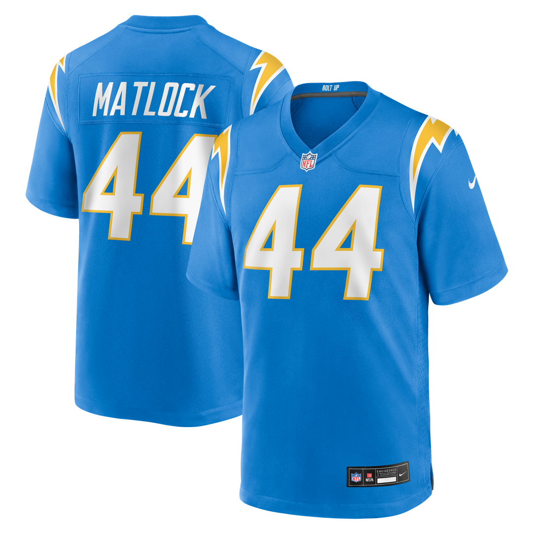 Los Angeles Chargers Scott Matlock Powder Blue Team Game Jersey product image 1, provided for visual reference and product
