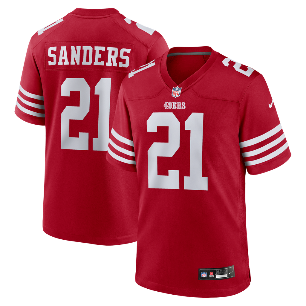 San Francisco 49ers Deion Sanders Scarlet Team Retired Player Game Jersey product image 1, provided for visual reference and
