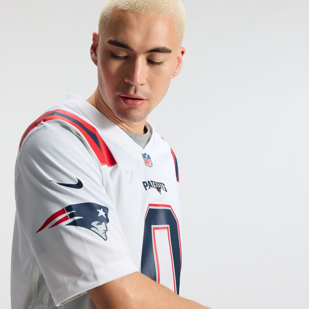 New England Patriots Christian Gonzalez White Game Jersey product image 10, provided for visual reference and product detail