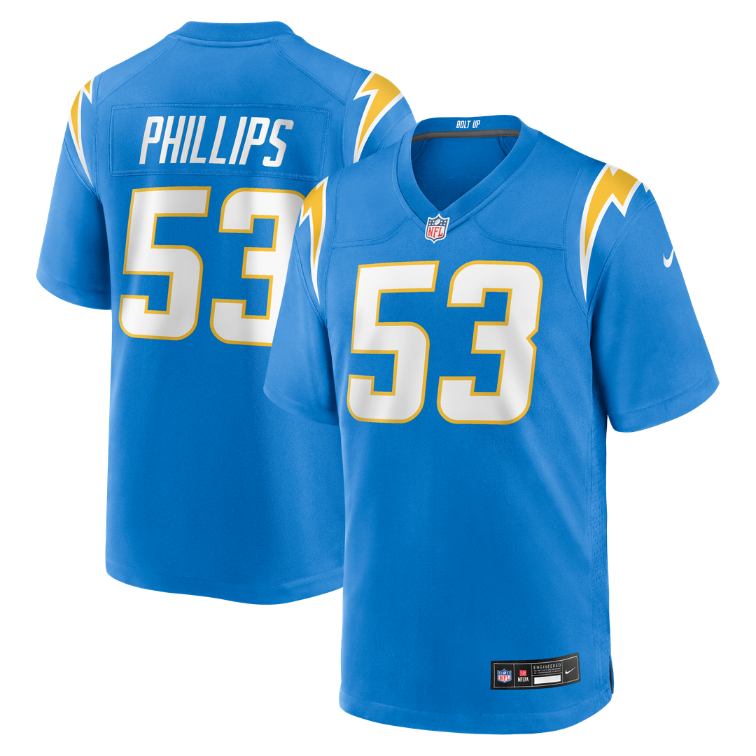 Los Angeles Chargers Del'Shawn Phillips Powder Blue Team Game Jersey product image 1, provided for visual reference and