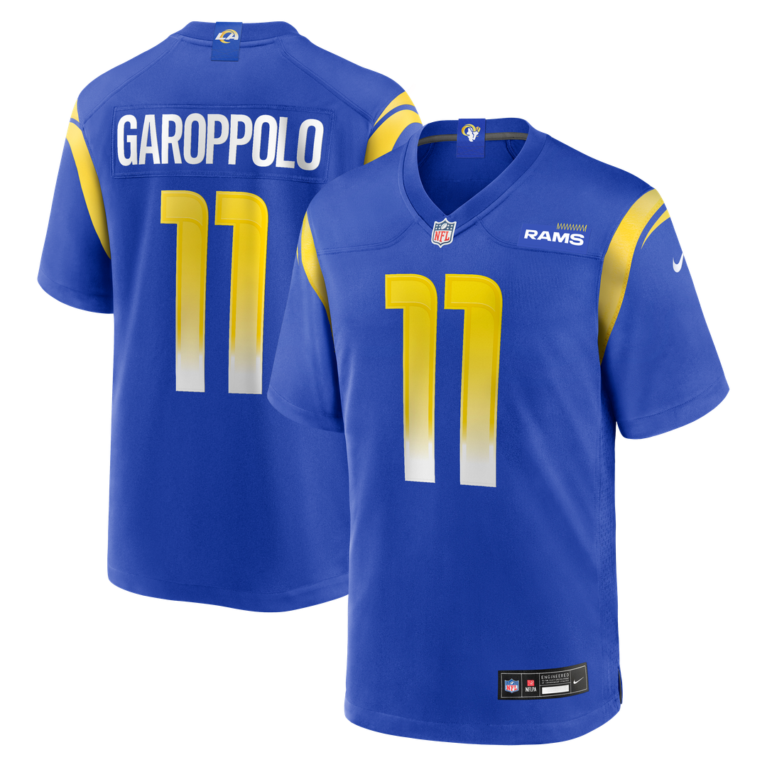 Los Angeles Rams Jimmy Garoppolo Royal Game Jersey product image 1, provided for visual reference and product detail review