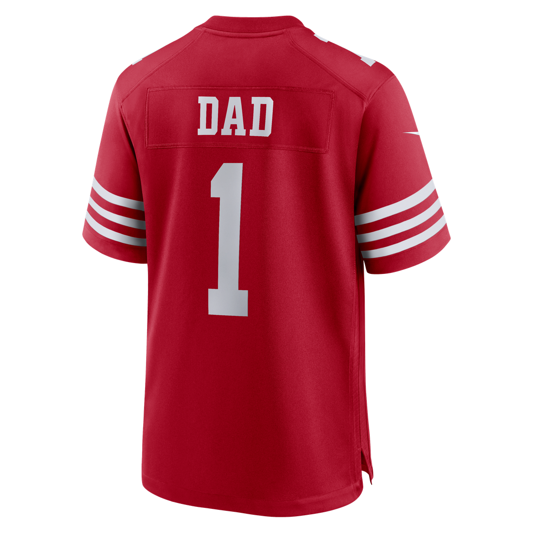 San Francisco 49ers Number 1 Dad Scarlet Game Jersey product image 3, provided for visual reference and product detail review