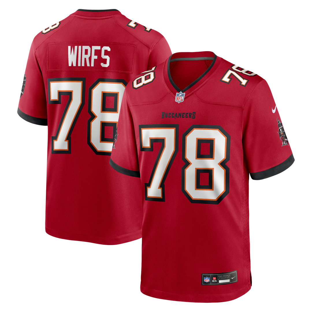 Tampa Bay Buccaneers Tristan Wirfs Red Game Jersey product image 1, provided for visual reference and product detail review