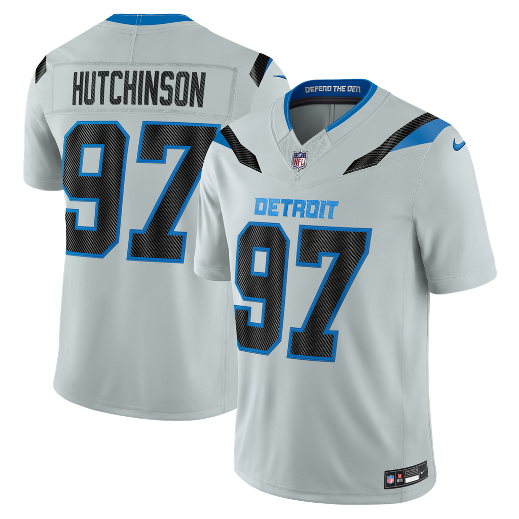 Detroit Lions Aidan Hutchinson Silver 2026 Rivalries Collection Stitched Limited Jersey product image 1, provided for visual