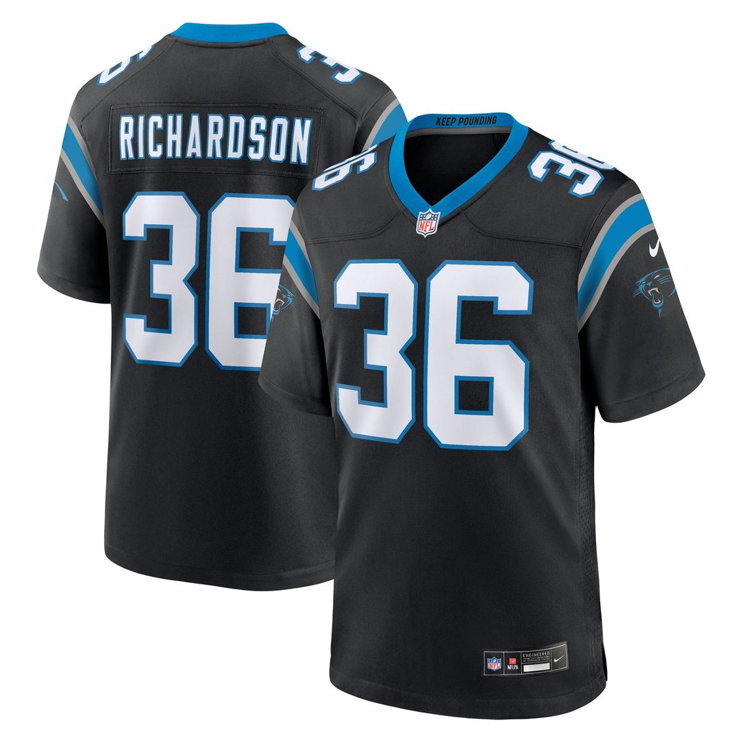 Carolina Panthers Demani Richardson Black Team Game Jersey product image 1, provided for visual reference and product detail