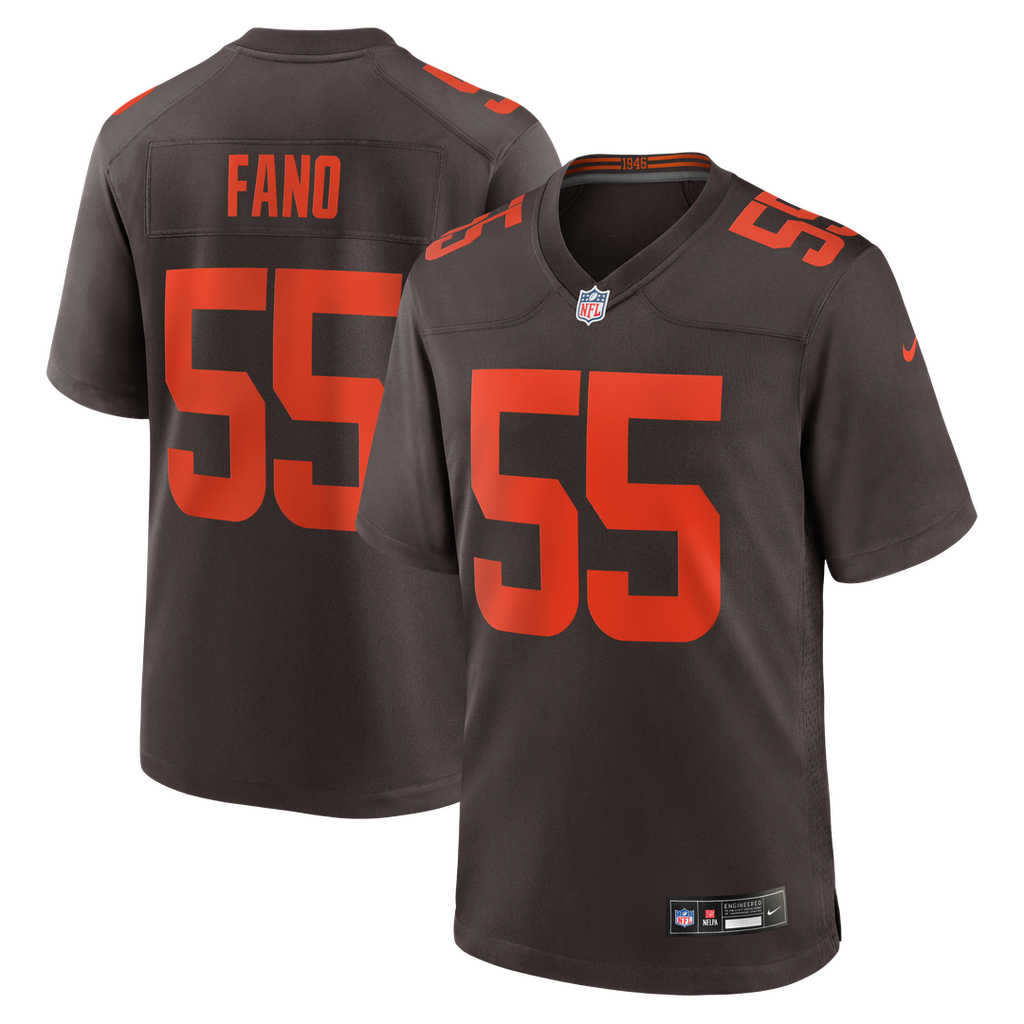 Cleveland Browns Spencer Fano Brown Alternate Game Jersey product image 1, provided for visual reference and product detail