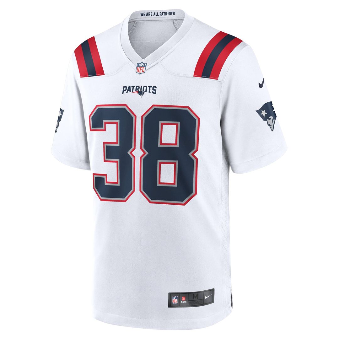 New England Patriots Rhamondre Stevenson White Game Player Jersey product image 2, provided for visual reference and product