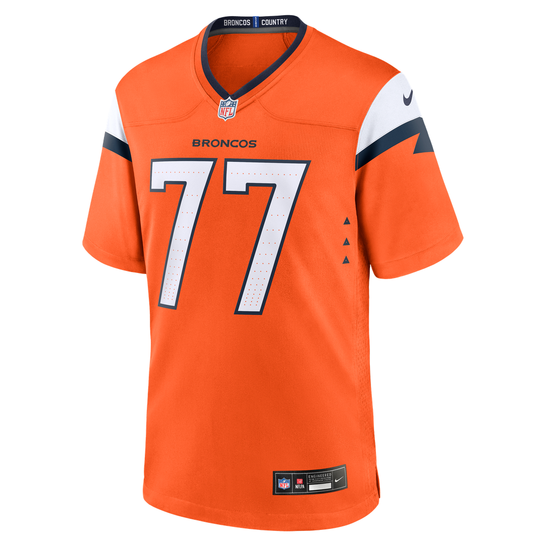 Denver Broncos Quinn Meinerz Orange Team Game Jersey product image 2, provided for visual reference and product detail review