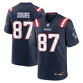 New England Patriots Romeo Doubs Navy Game Jersey product image 1, provided for visual reference and product detail review