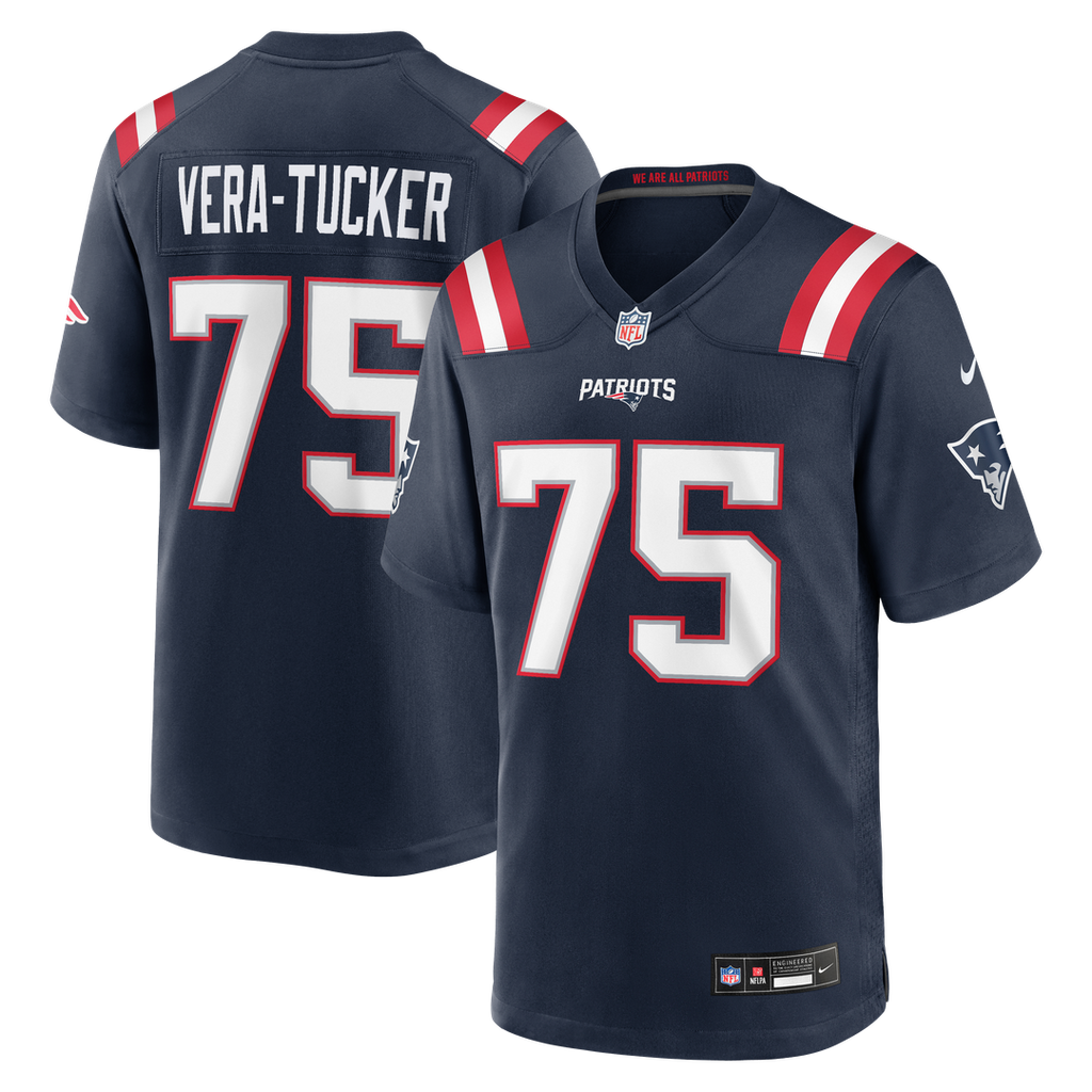 New England Patriots Alijah Vera-Tucker Navy Team Game Jersey product image 1, provided for visual reference and product