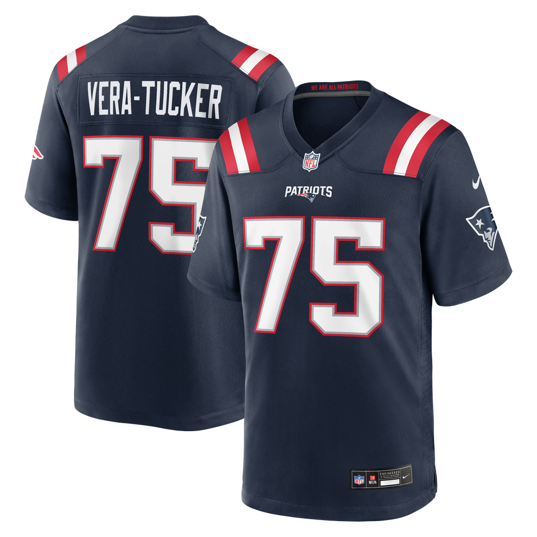 New England Patriots Alijah Vera-Tucker Navy Team Game Jersey product image 1, provided for visual reference and product