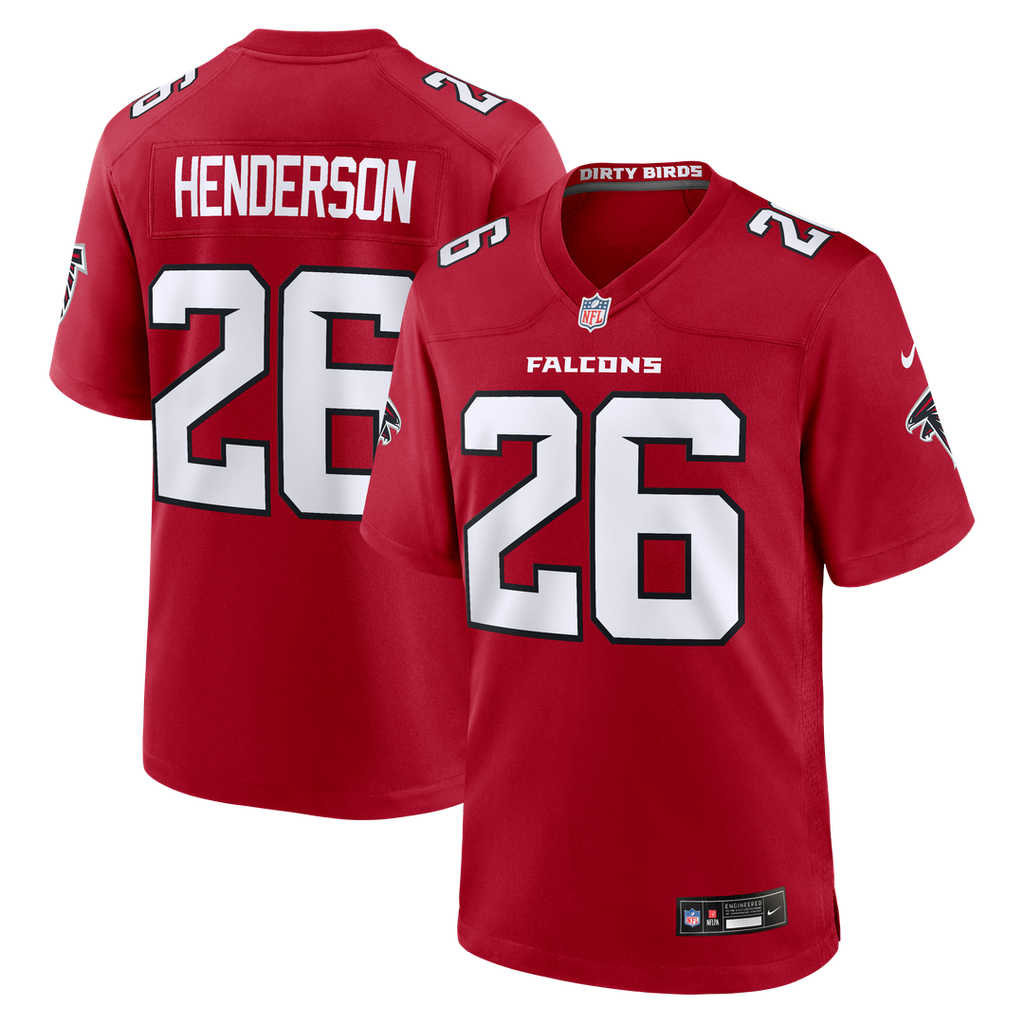 Atlanta Falcons CJ Henderson Red Team Game Jersey product image 1, provided for visual reference and product detail review