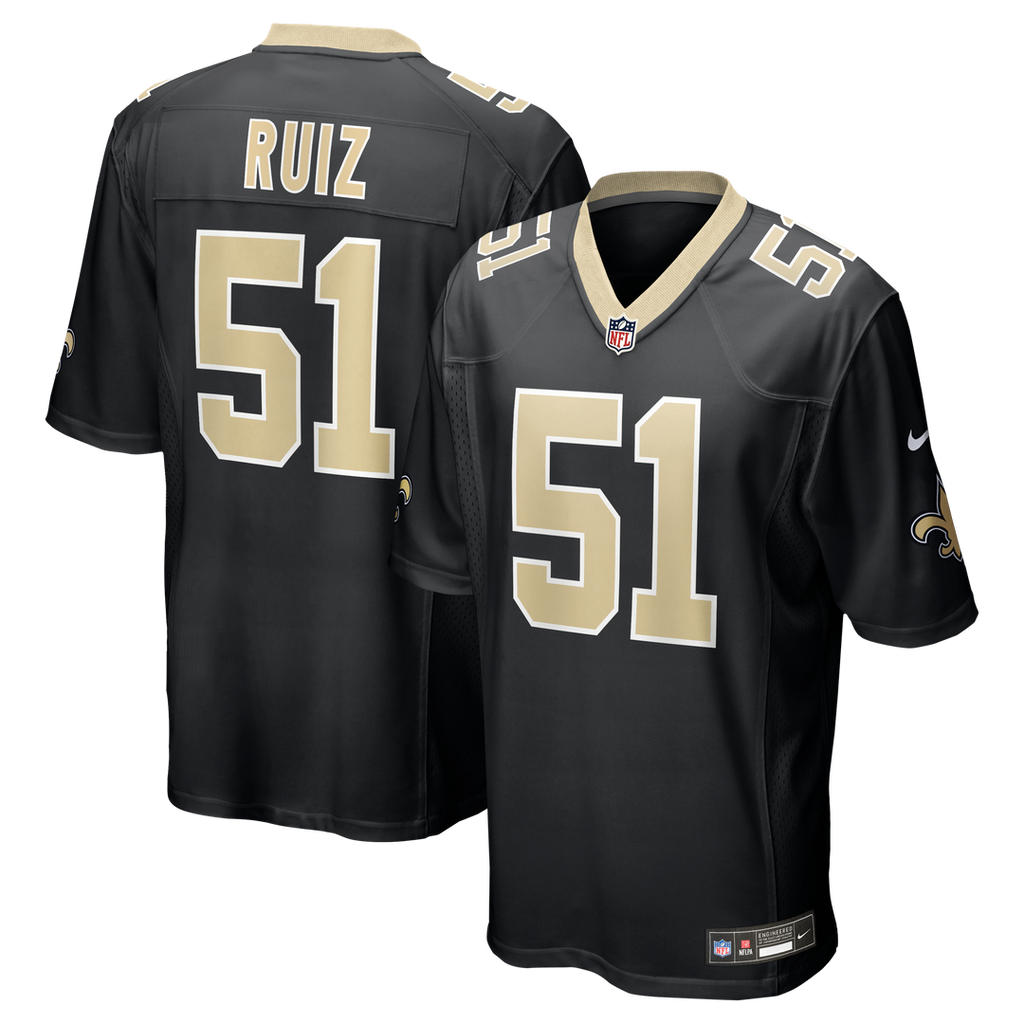 New Orleans Saints Cesar Ruiz Black Player Game Jersey product image 1, provided for visual reference and product detail