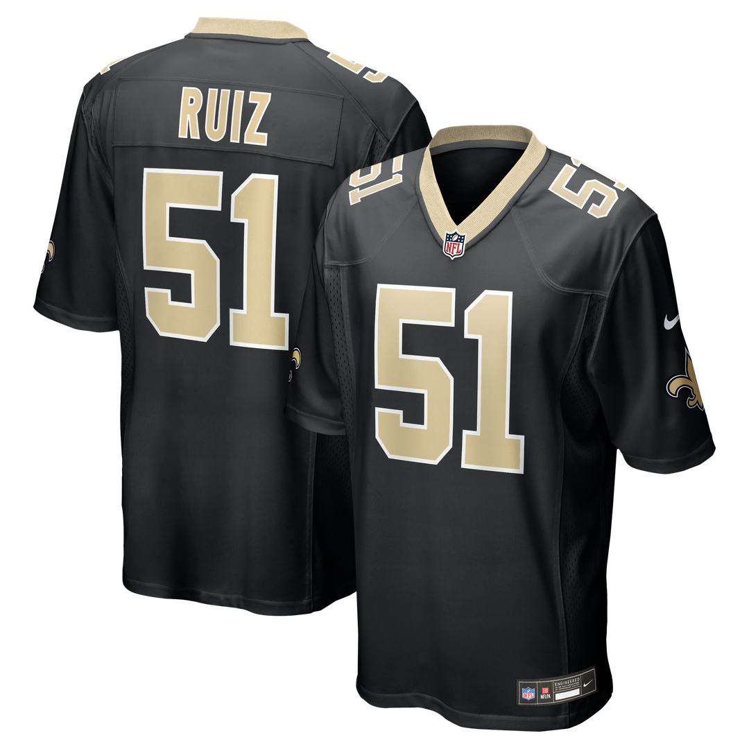 New Orleans Saints Cesar Ruiz Black Player Game Jersey product image 1, provided for visual reference and product detail