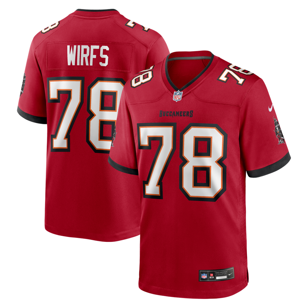 Tampa Bay Buccaneers Tristan Wirfs Red Player Game Jersey product image 1, provided for visual reference and product detail