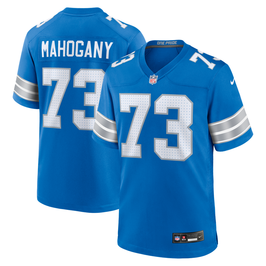 Detroit Lions Christian Mahogany Blue Team Game Jersey product image 1, provided for visual reference and product detail