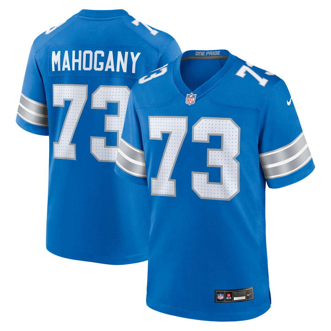 Detroit Lions Christian Mahogany Blue Team Game Jersey product image 1, provided for visual reference and product detail