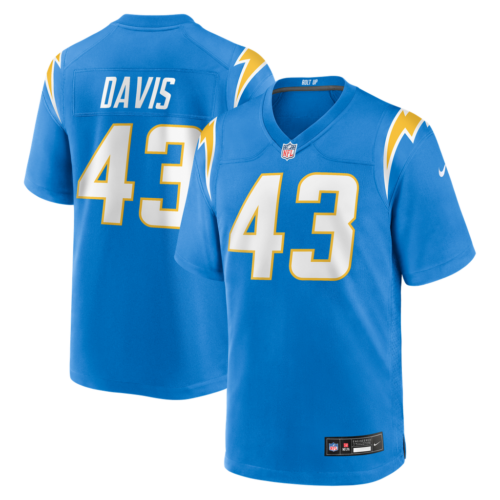Los Angeles Chargers Michael Davis Powder Blue Game Jersey product image 1, provided for visual reference and product detail