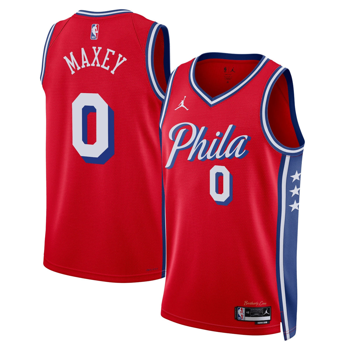 Philadelphia 76ers Statement Edition Swingman Basketball Jersey - Red - Tyrese Maxey - Unisex product image 1, provided for