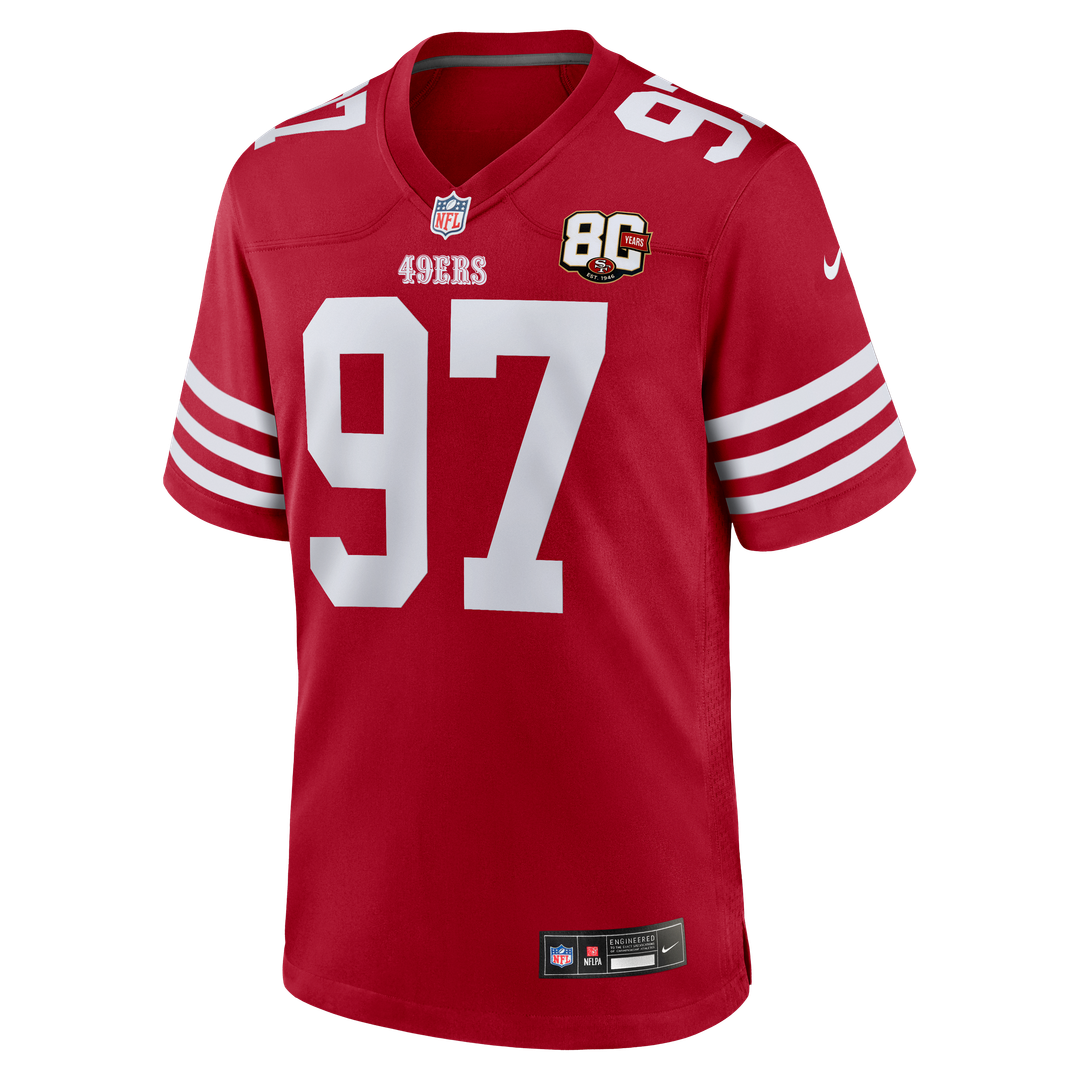 San Francisco 49ers Nick Bosa Scarlet 80th Anniversary Game Jersey product image 6, provided for visual reference and