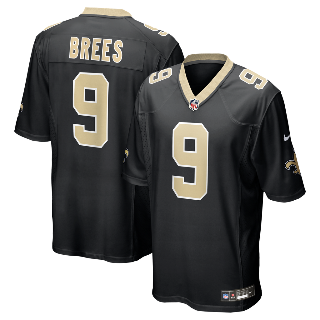New Orleans Saints Drew Brees Black Team Game Jersey product image 1, provided for visual reference and product detail review