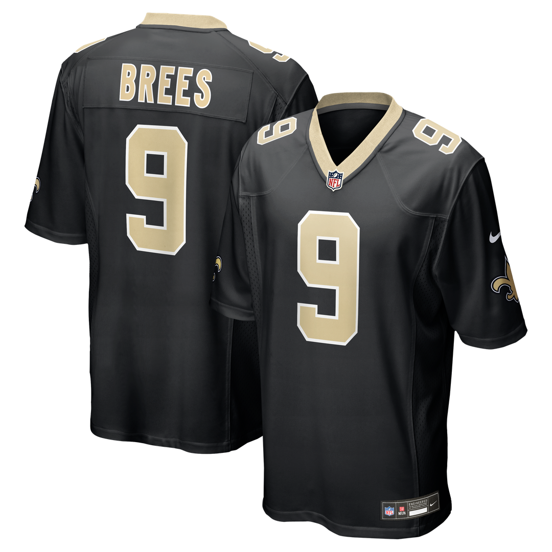 New Orleans Saints Drew Brees Black Team Game Jersey product image 1, provided for visual reference and product detail review