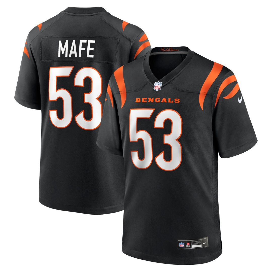 Cincinnati Bengals Boye Mafe Black Team Game Jersey product image 1, provided for visual reference and product detail review
