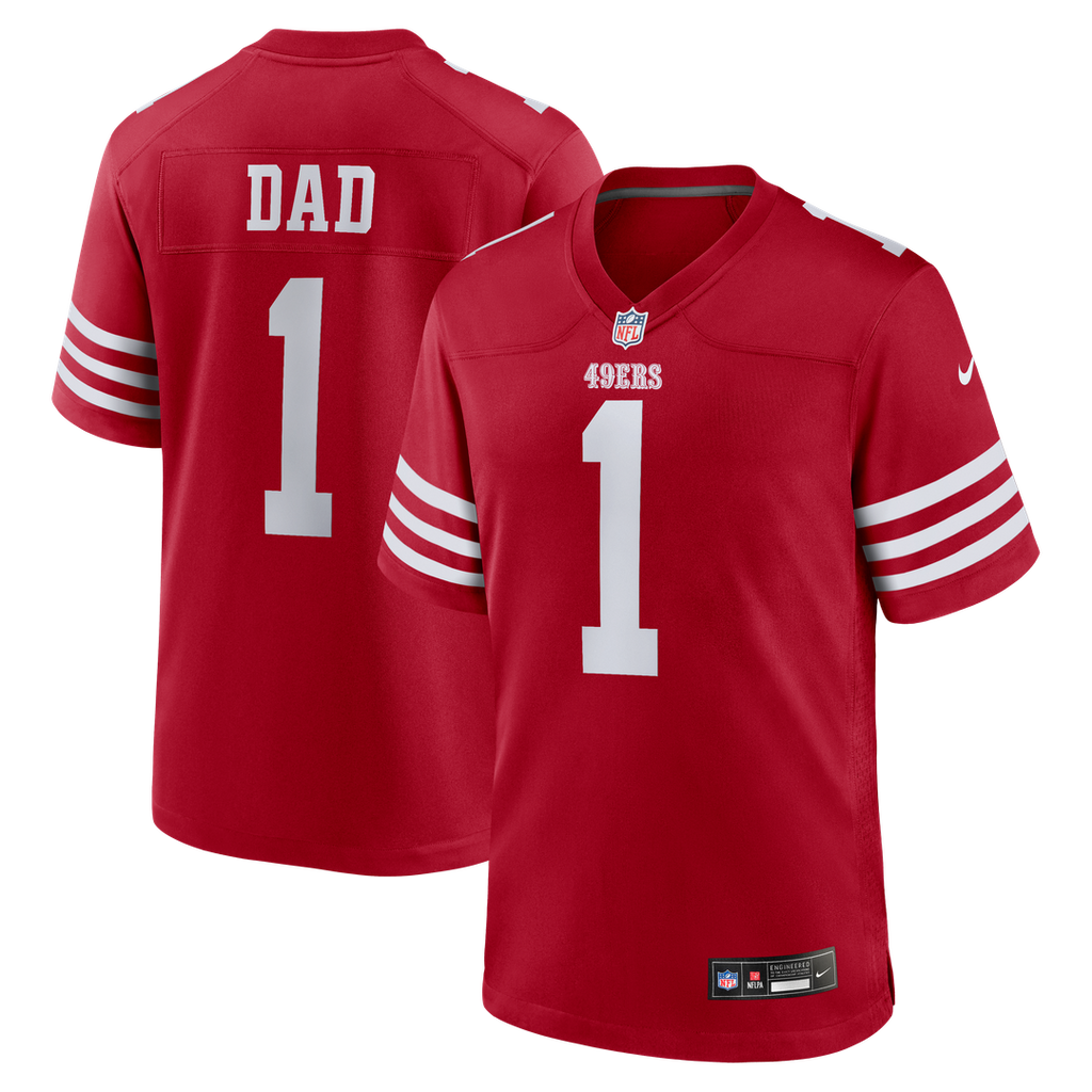 San Francisco 49ers Number 1 Dad Scarlet Game Jersey product image 1, provided for visual reference and product detail review