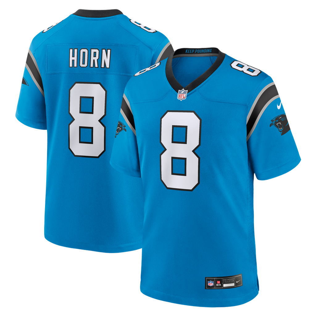 Carolina Panthers Jaycee Horn Blue Alternate Game Jersey product image 1, provided for visual reference and product detail